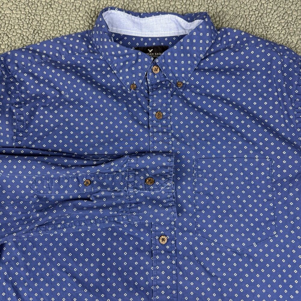 American Eagle Outfitter Mens Large Classic Fit Blue Floral Print Button Down